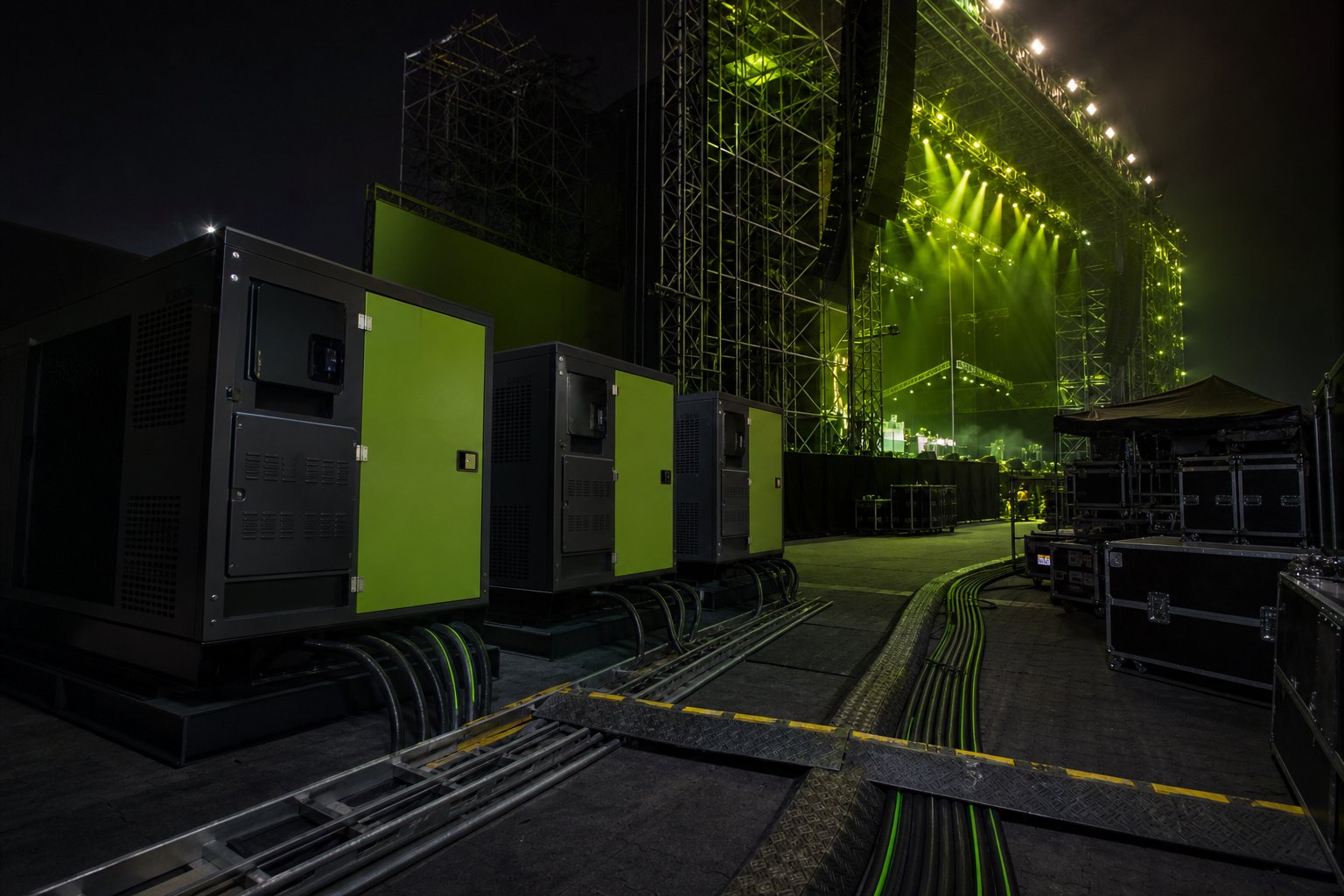 Geradores profissionais nos bastidores de um evento