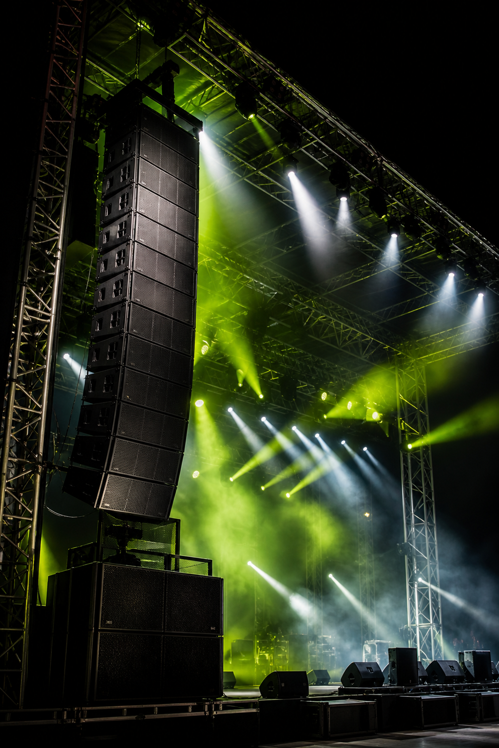 Sistema de som line array e iluminação profissional